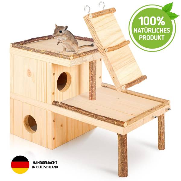Hamster Premium Hamster Haus Holz - 2 Etagen, Leiter, Labyrinth, Spielplatz
